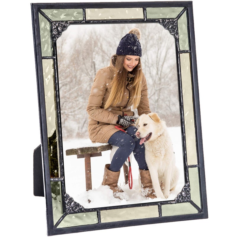 J Devlin Glass Art J Devlin 5x7 Vintage Green Stained Glass Picture Frame â€“ Horizontal or Vertical Photo Display, Handcrafted Decorative Glass Frame with Antique Charcoal Patina - Image 2